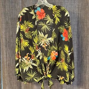 Paper Tee Women's Floral Wrap SZ XLBlack Yellow Green Red  Tie at Bottom